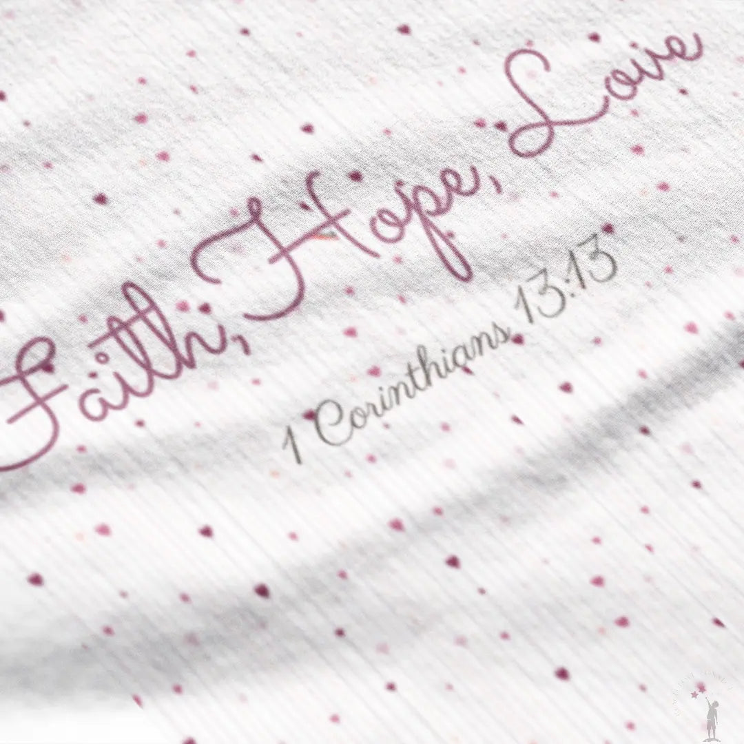 Hearts of Faith shirt — elegant faith top for women (side detail)