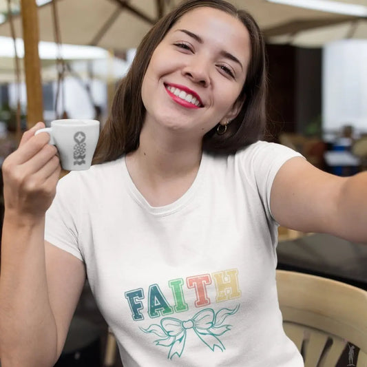 Faith-Based T-Shirt Women — elegant white fitted inspirational tee (front view)