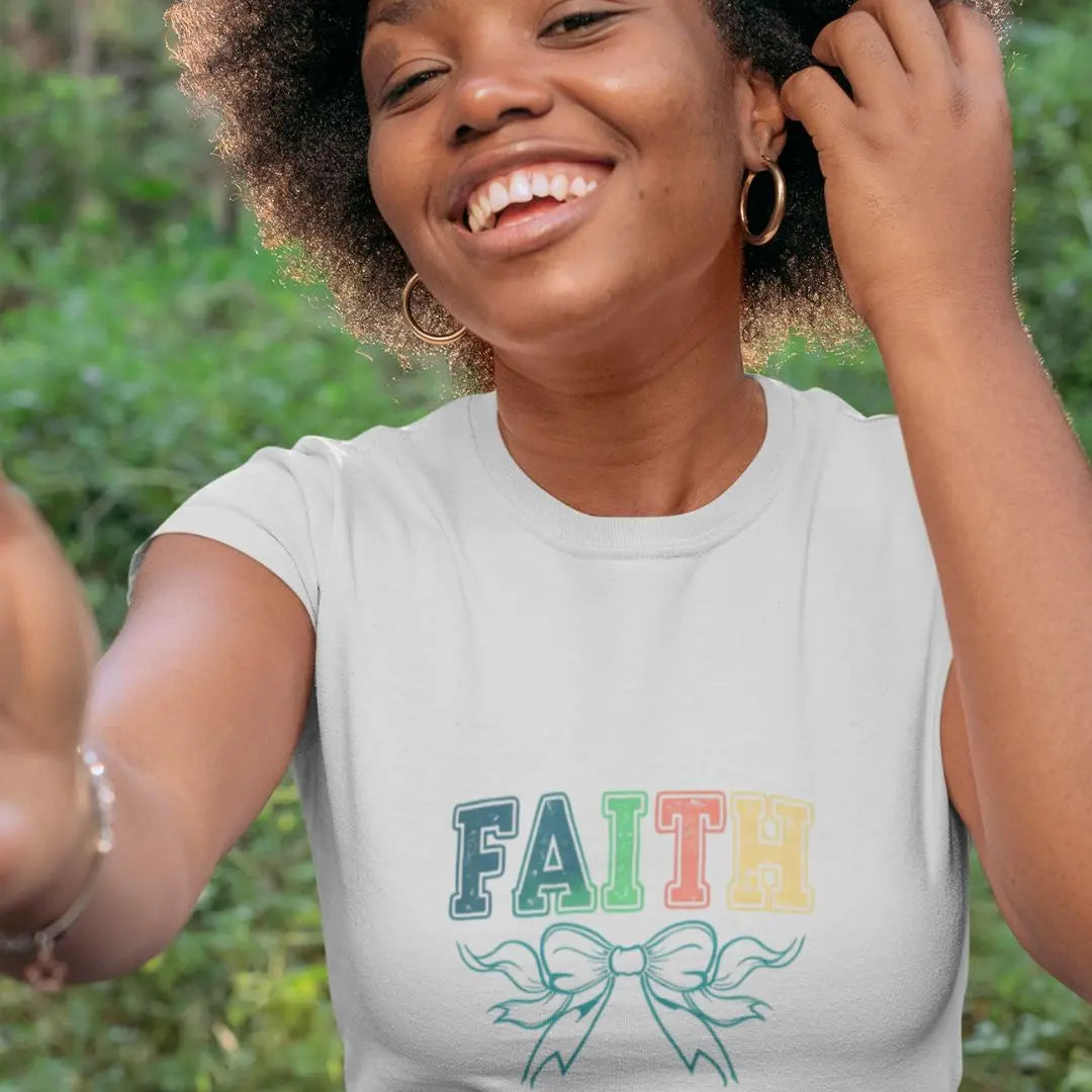 Faith-Based T-Shirt Women — fitted style Christian graphic tee for women (lifestyle view)