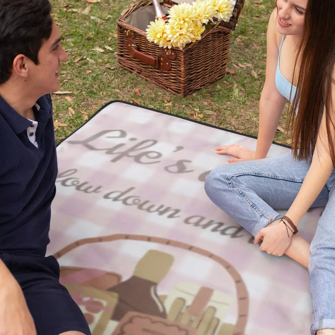Life’s a Picnic Blanket close-up texture — easy-clean picnic blanket surface